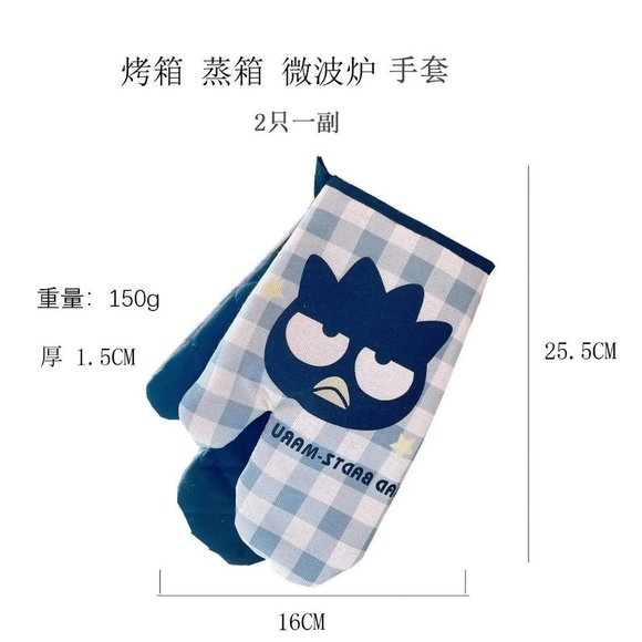 Hello Kitty & Kuromi Baking Gloves Retro Vintage Checkered Hearts 2 Gloves Pair - Picture 8 of 8